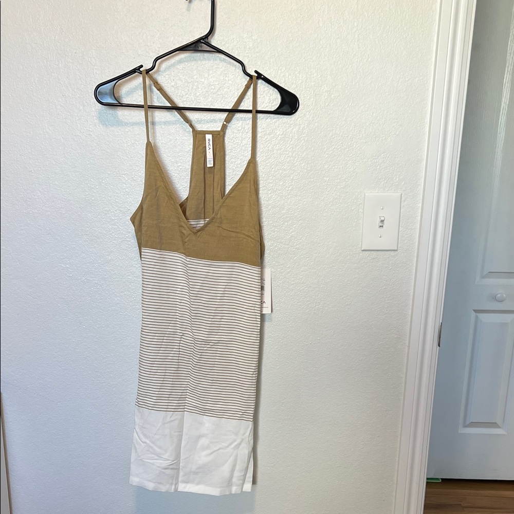 Casual Strappy Colorblock Midi Dress - Tan & White